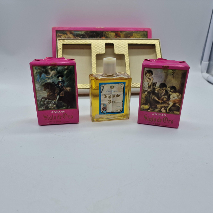 ヴィンテージコロンと石鹸セット, Productos Vera Siglo de Oro, 100ml未開封ボトルと石鹸2個, 1970年代アンティークラグジュアリーギフトボックス