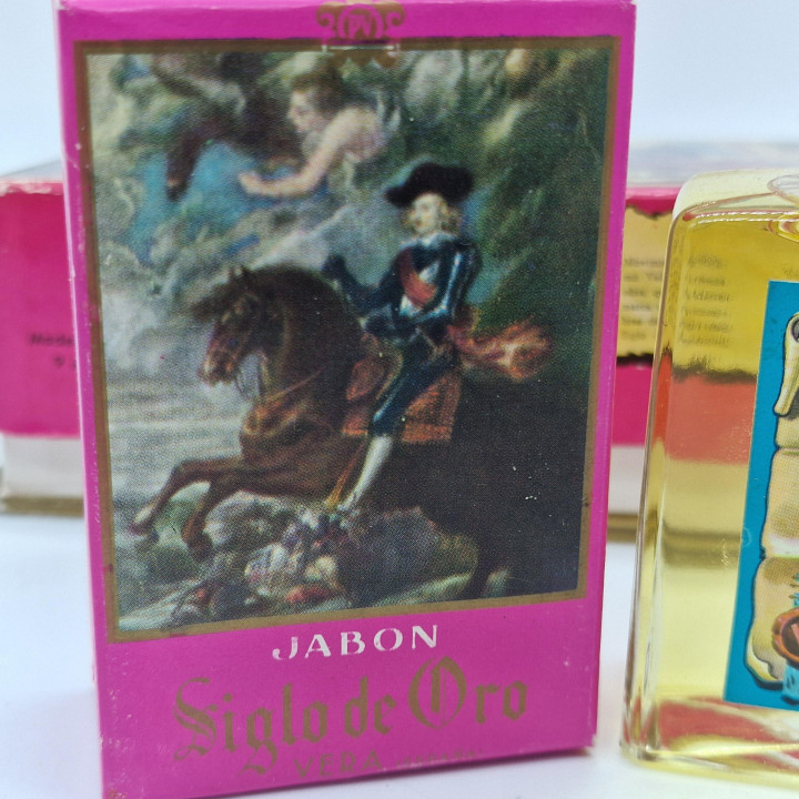 ヴィンテージコロンと石鹸セット, Productos Vera Siglo de Oro, 100ml未開封ボトルと石鹸2個, 1970年代アンティークラグジュアリーギフトボックス