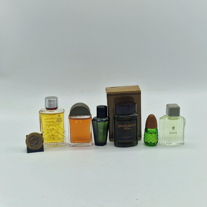 Set van 6 Vintage Herenparfum Miniaturen — Gucci, Lagerfeld