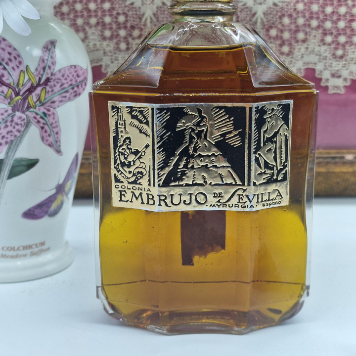 Винтажный флакон Myrurgia Embrujo de Sevilla 200мл, духи арт деко стекло и металл, Испания 1940е редкий El Aeroplano коллекцион…
