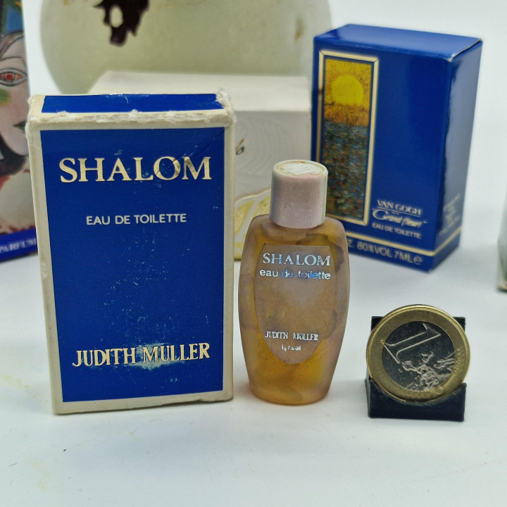 Set van 5 Vintage Parfum Miniaturen, Michelangelo Chapeau, Shalom Judith Muller, Van Gogh, Maurella Verzamelaarsgeuren, Jaren 8…