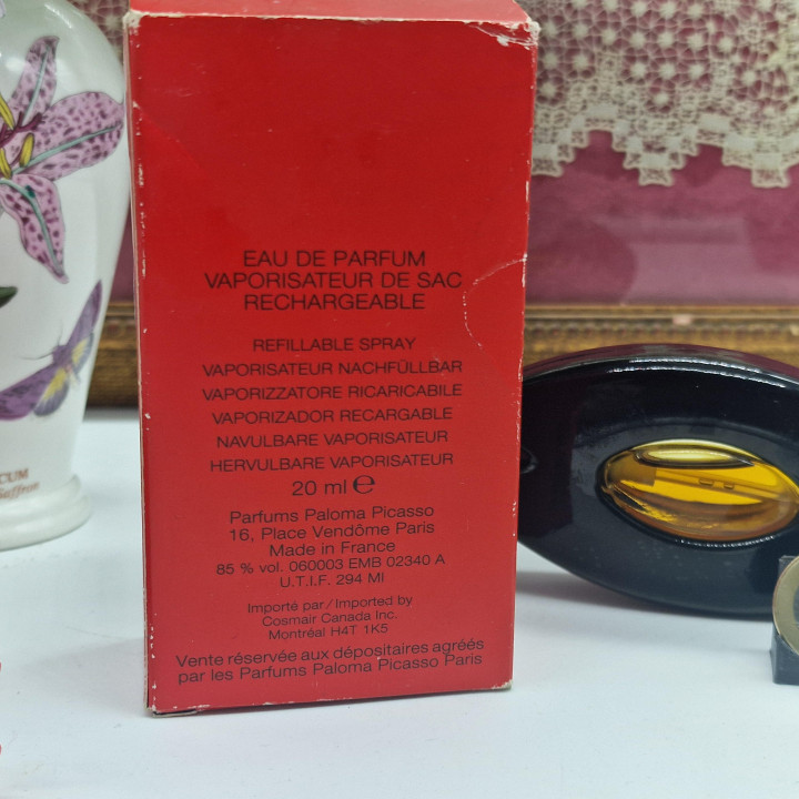 Paloma Picasso Eau de Parfum, Mon Parfum Vintage Taschenspray 20ml, 70% Voll mit Box und Samttasche, Cosmair Formulierung 1990er