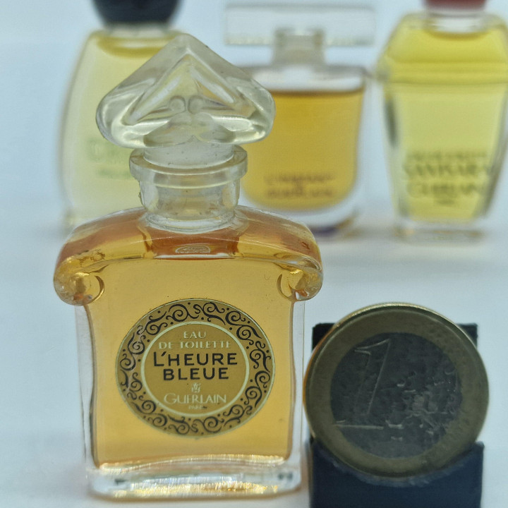 Lote Miniaturas Perfume Vintage, Set de 4 Guerlain e Crésus - Samsara, L'Heure Bleue, L'Instant, 4 x 5ml Frascos Colecionáveis
