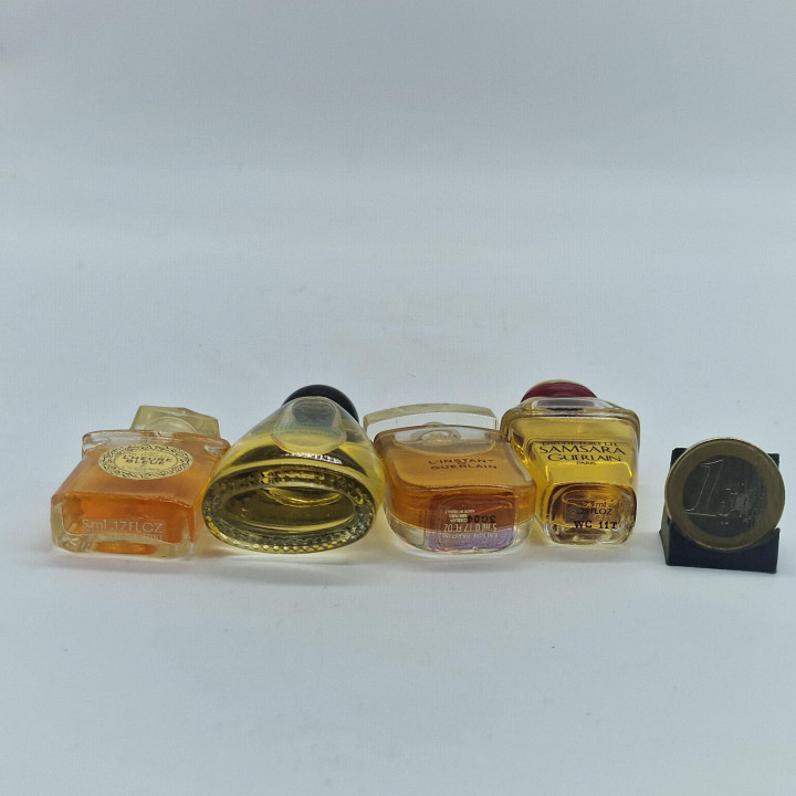Lote Miniaturas Perfume Vintage, Set de 4 Guerlain e Crésus - Samsara, L'Heure Bleue, L'Instant, 4 x 5ml Frascos Colecionáveis