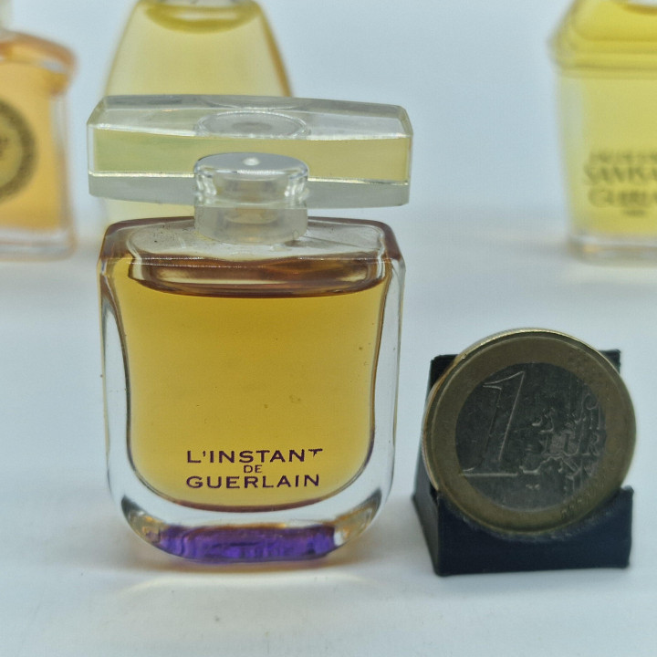 Lote Miniaturas Perfume Vintage, Set de 4 Guerlain e Crésus - Samsara, L'Heure Bleue, L'Instant, 4 x 5ml Frascos Colecionáveis
