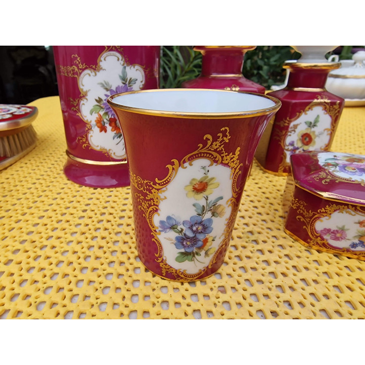 Juego de Tocador de Porcelana de 7 Piezas, Limoges con Espejo y Cepillo Inglés, Decoración de Tocador Floral y Oro, Vintage Año…