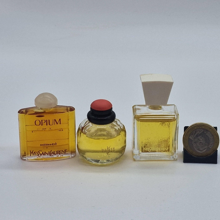 Conjunto de 3 Perfumes Miniatura Vintage Yves Saint Laurent - Opium, Paris e Yvresse EDT, Frascos de 7,5ml de Coleção, Anos 1990
