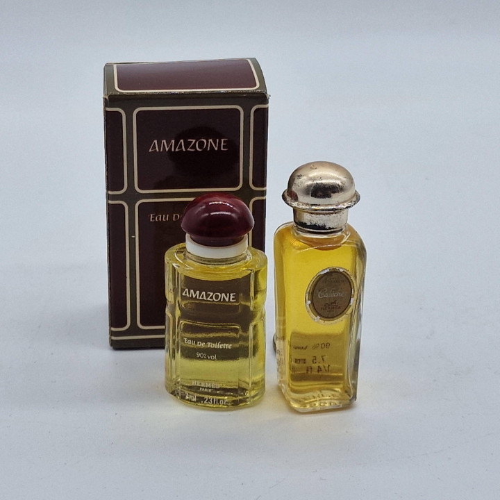 Vintage Miniatur Parfum Set, Hermes Amazone 7ml und Caleche 7.5ml Sammler Mini Düfte, Französische Parfümerie 1980er Lot 2 Stück