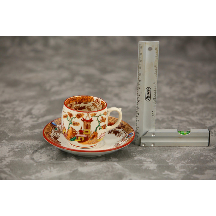 サグマイン コーヒーカップ＆ソーサー 2客セット サルグミンヌ 半磁器 シノワズリ 東洋風 パゴダ 19世紀骨董 フランス製