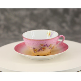 Tasse et soucoupe anciennes en porcelaine fine, 1900-1909