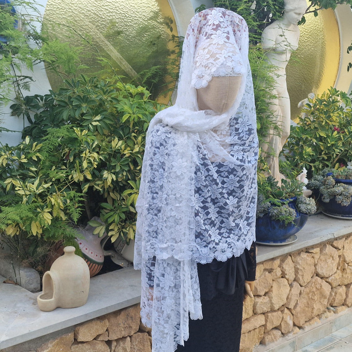 Bruidsmantilla - Trouwsluier en Spaanse Mantilla van Viscose Kant, Wit voor Ceremonies en Goede Week - 200x100 cm