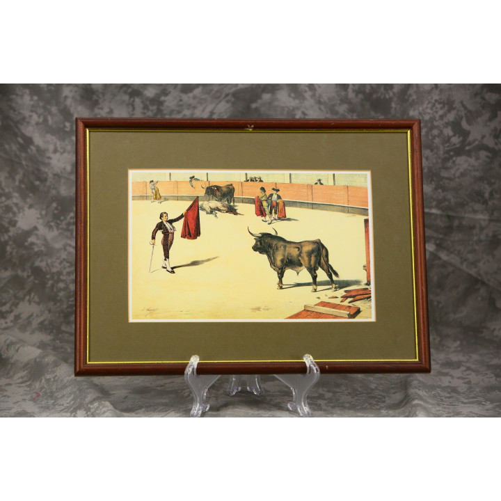 Ingelijste Stierenvechten Print, Atelier R. Serrano Valencia, Vintage 