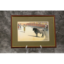 Framed Bullfighting Print, R. Serrano Valencia Workshop, Vintage Tauro