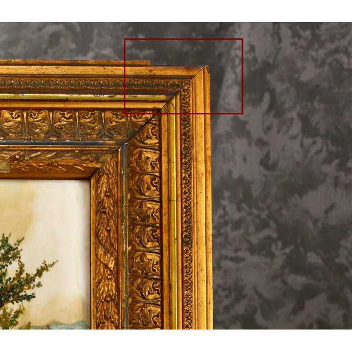 Antique 19th C. Oil Painting on Opaline Glass - Framed