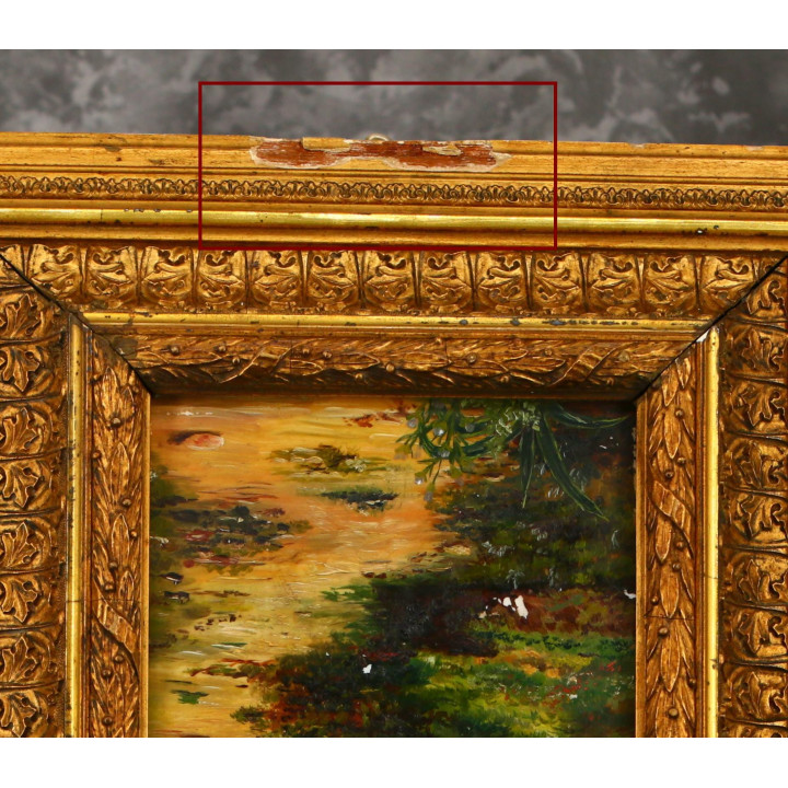 Antique 19th C. Oil Painting on Opaline Glass - Framed