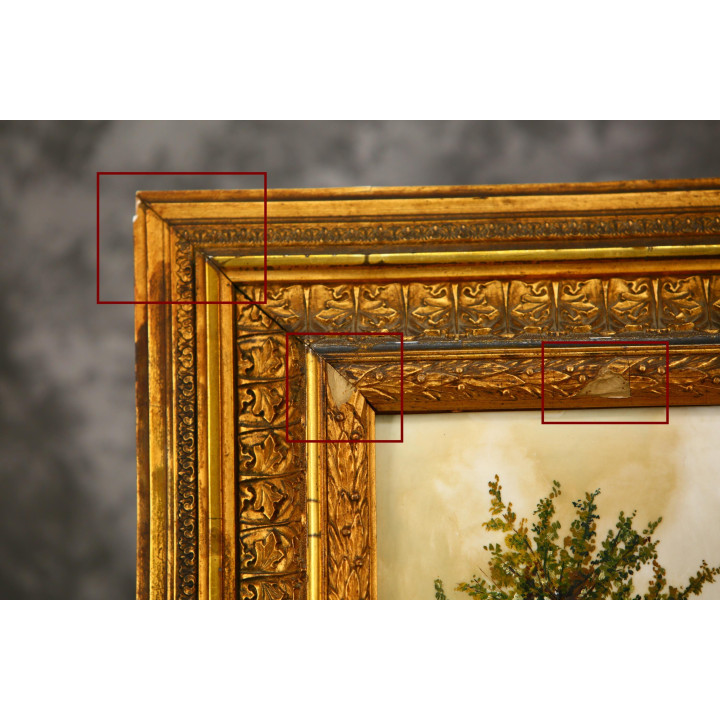 Antique 19th C. Oil Painting on Opaline Glass - Framed