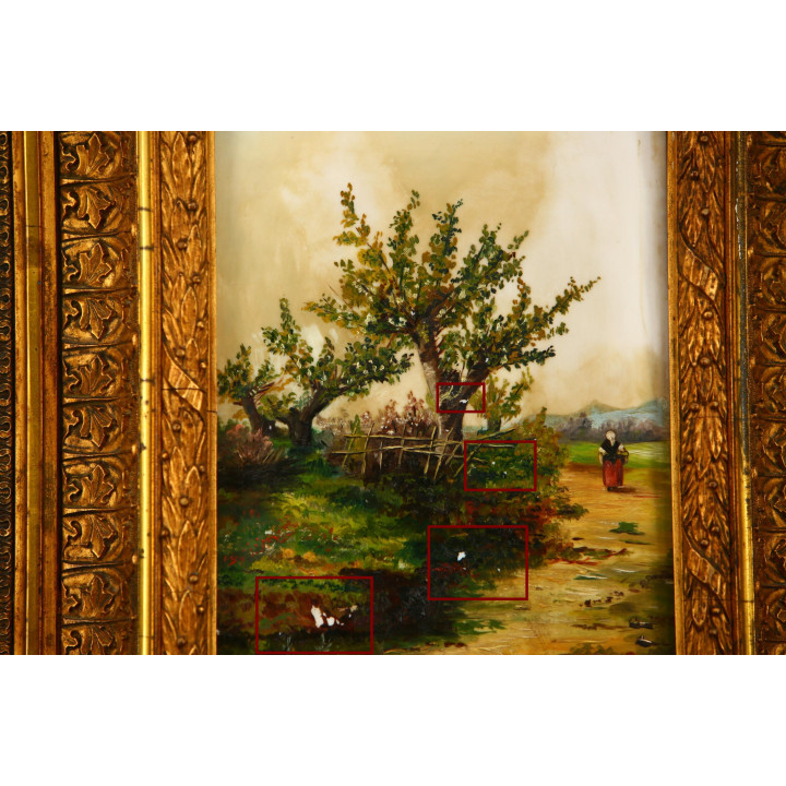 Antique 19th C. Oil Painting on Opaline Glass - Framed