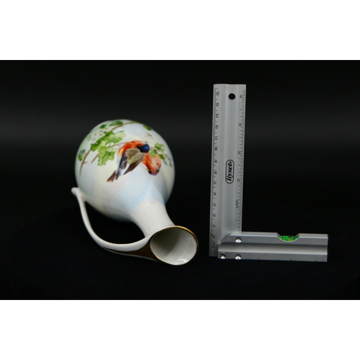 Grethe Aaslid 1957 Porseleinen Kan - Handbeschilderde Vaas met Vogels Mid Century Decoratie