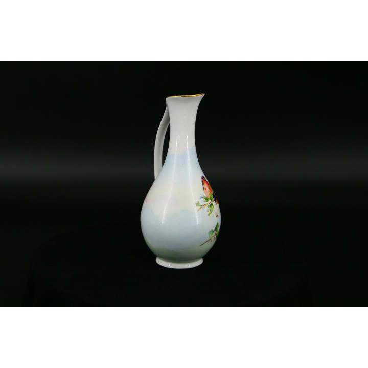 Grethe Aaslid 1957 Porseleinen Kan - Handbeschilderde Vaas met Vogels Mid Century Decoratie