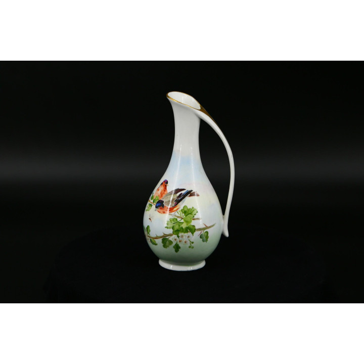 Grethe Aaslid 1957 Porseleinen Kan - Handbeschilderde Vaas met Vogels Mid Century Decoratie