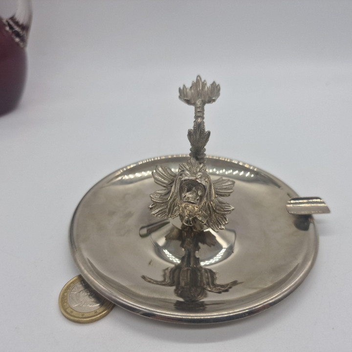 Vintage Silver-Plated Ashtray with Heraldic Dolphin, 1960s