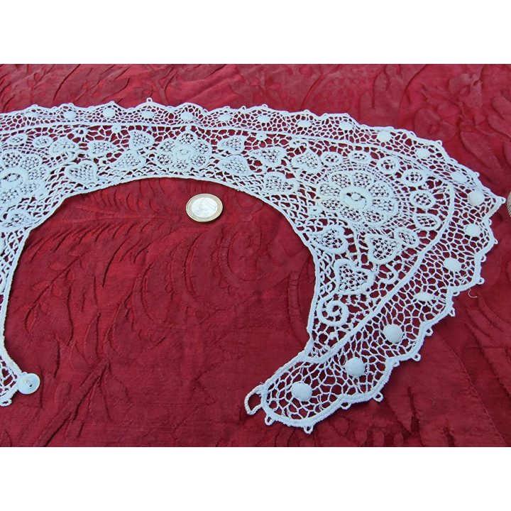 Cuello de Encaje de Algodón Hecho a Mano, Época Eduardiana, Blanco, h. 1910