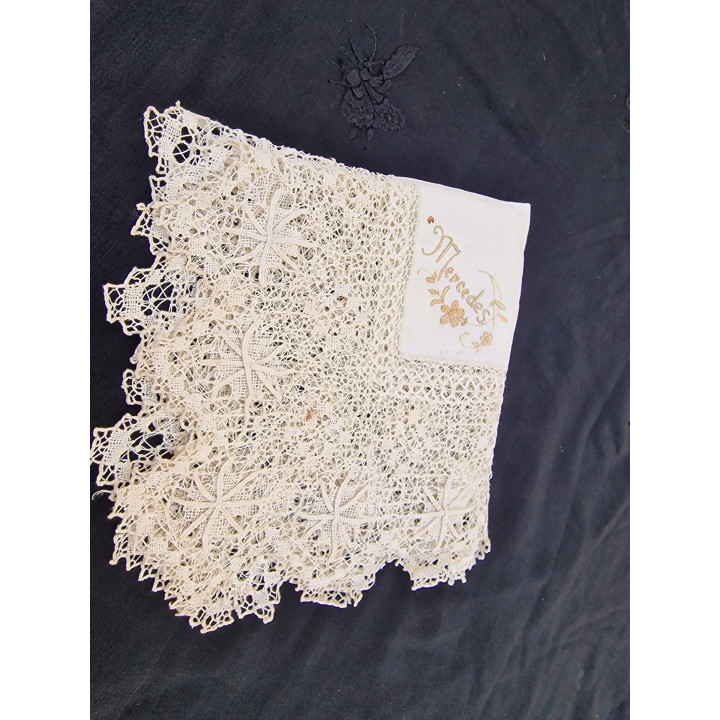 Antique Edwardian Lace Handkerchief "Mercedes" c. 1910