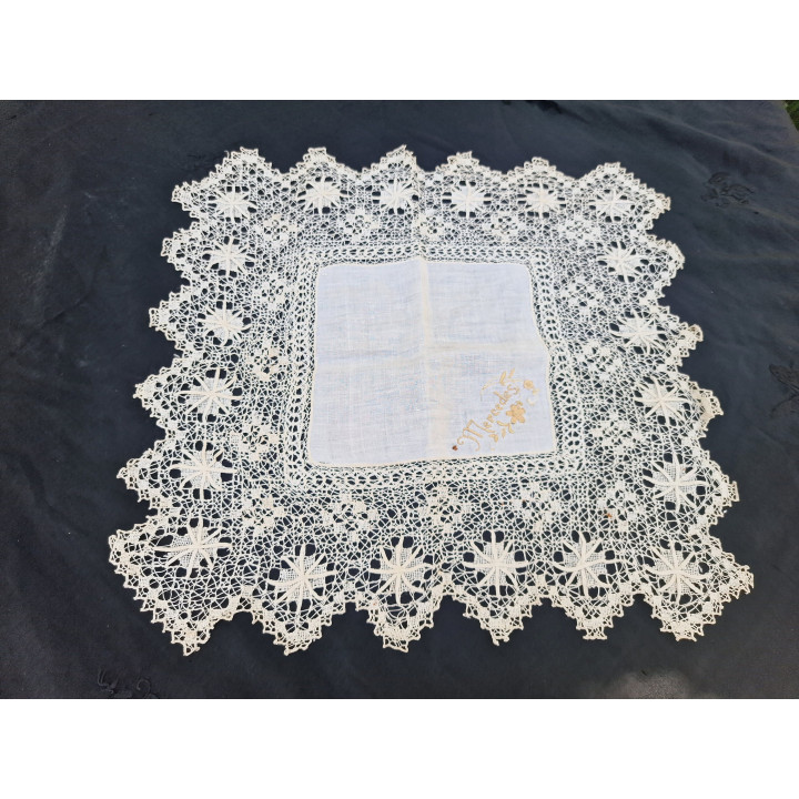 Antieke Edwardiaanse Zakdoek "Mercedes" ca. 1910 | Handgemaakt