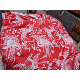 Tissu Jacquard Rouge Vintage Oiseaux de Paradis | 160 cm