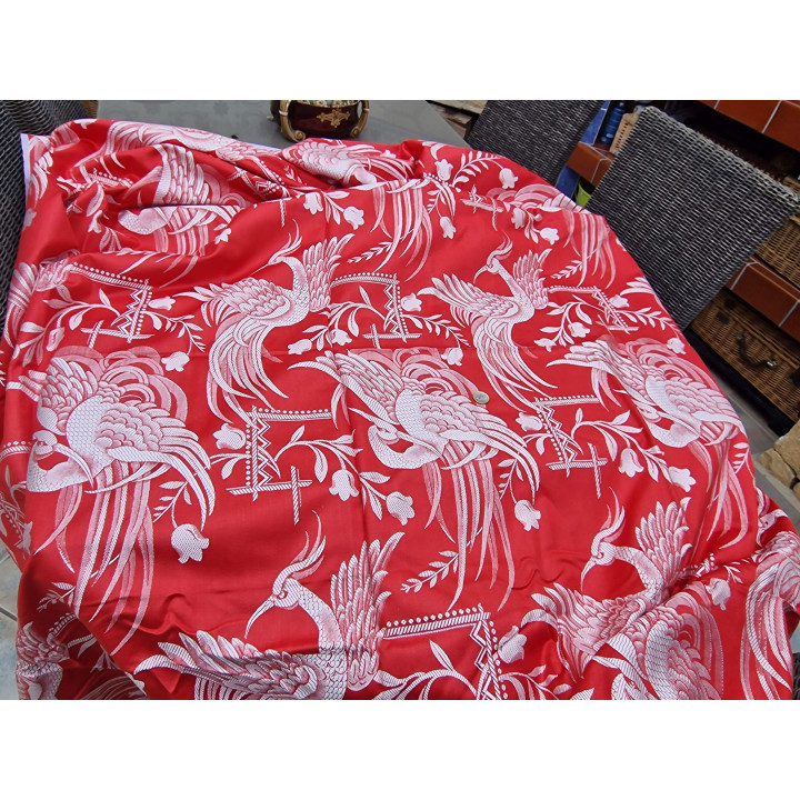 Tecido Jacquard Vintage Vermelho com Aves do Paraíso | Damasco de Algodão | 160 cm Largura | Estofos & Decoração Casa | NÃO UTI…