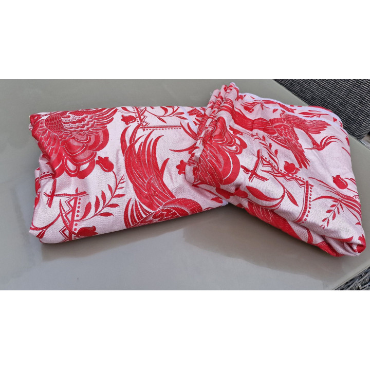 Tecido Jacquard Vintage Vermelho com Aves do Paraíso | Damasco de Algodão | 160 cm Largura | Estofos & Decoração Casa | NÃO UTI…