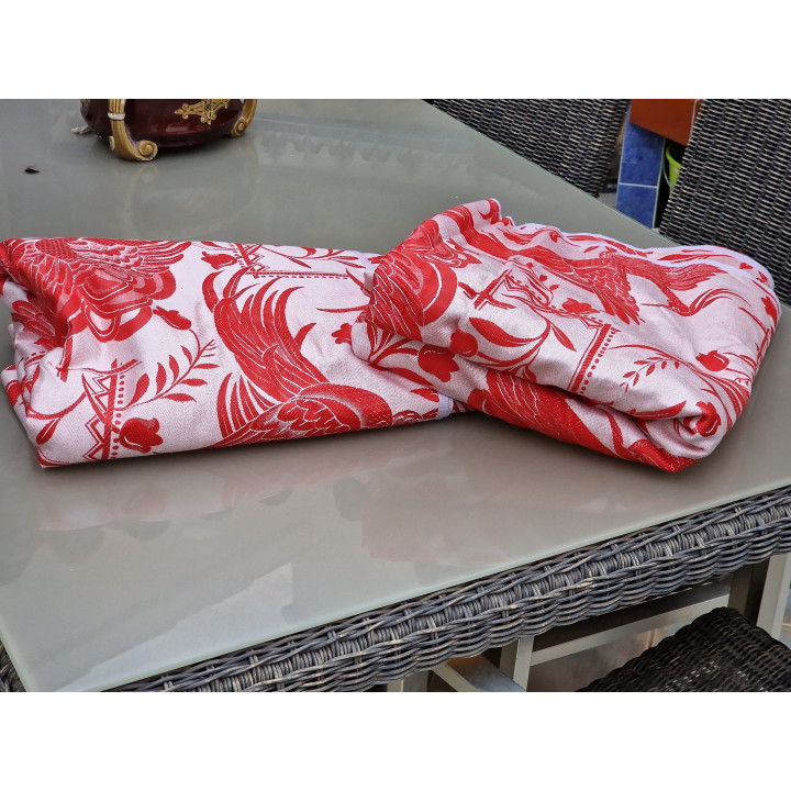 Tecido Jacquard Vintage Vermelho com Aves do Paraíso | Damasco de Algodão | 160 cm Largura | Estofos & Decoração Casa | NÃO UTI…