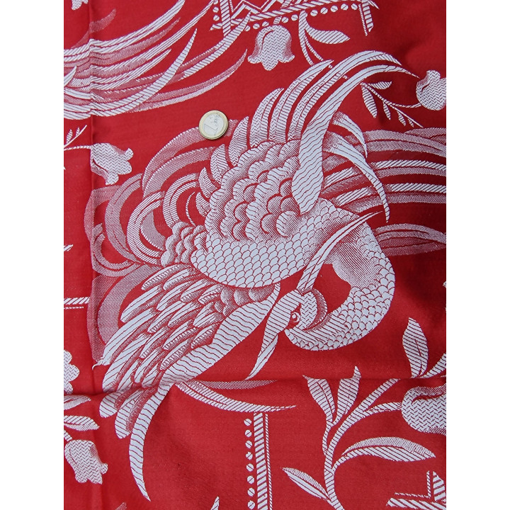 Tecido Jacquard Vintage Vermelho com Aves do Paraíso | Damasco de Algodão | 160 cm Largura | Estofos & Decoração Casa | NÃO UTI…