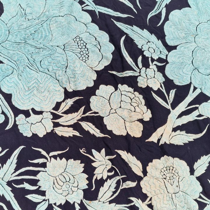 19世紀骨董マニラショール シルク両面手刺繍 マニラ麻