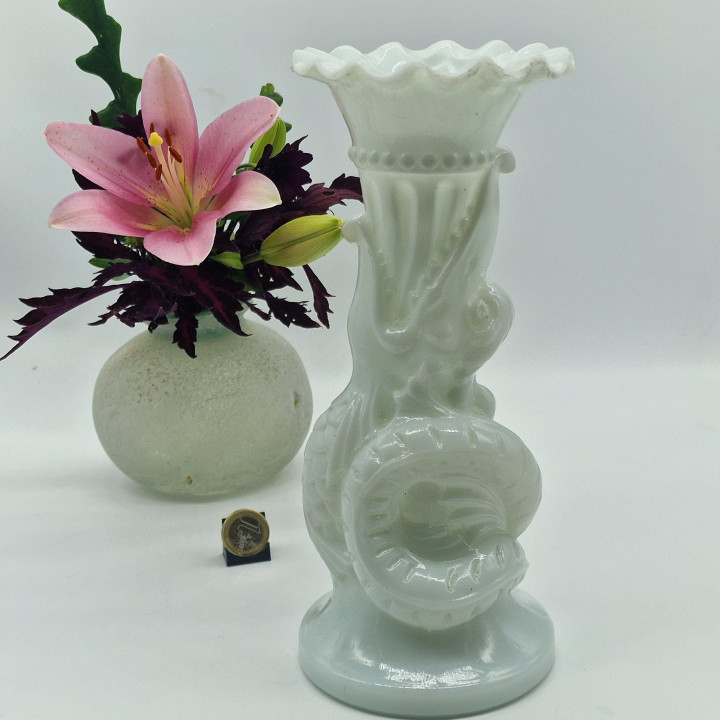 Antique White Opaline Glass Dragon Vase (1900-1930)