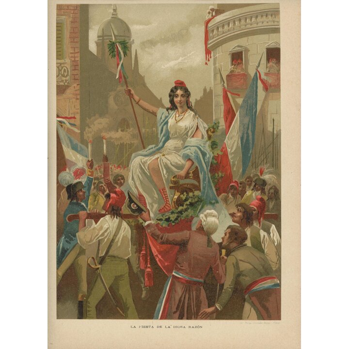 Antieke Spaanse Litho Feest van de Godin van de Rede Print 1880