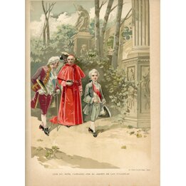 Antike Chromolithographie 1890 Ludwig XV als Kind Tuileriengarten Felipe Gonzalez Rojas Madrid