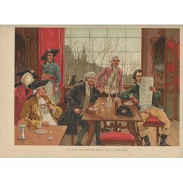 Antieke Litho Franse Revolutie, Een Parijs Café ca. 1890, Napoleontische Kunst, Historische Prent 32x23 cm