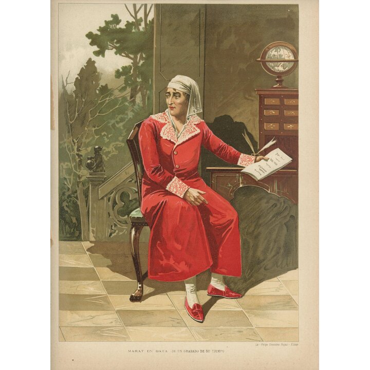 Antique Marat Print by Felipe Gonzalez Rojas, 19th C. Chromolithograph, French Revolution Historical Portrait, Wall Art 32x23cm