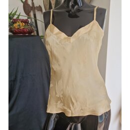 Vintage 1980s natural silk camisole top, beige jacquard spaghetti strap tank top with leaf pattern, size S