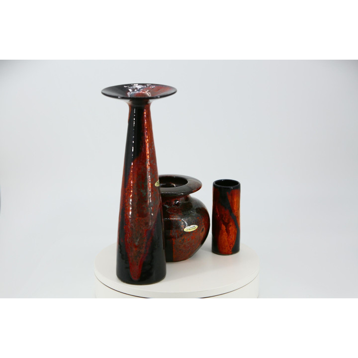 3er-Set Otto Keramik Fat Lava Vasen, 1970er