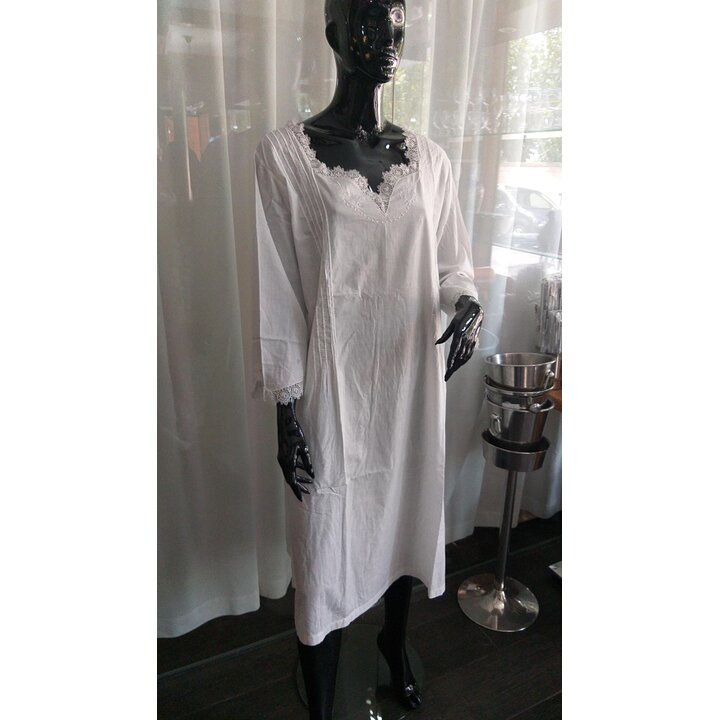 Camicia da Notte Vintage, Antica Chemise de Nuit, Cotone Batista Bianco Anni 1920, Ricamo a Mano e Pizzo Scollo a V, Taglia M L…