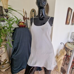 Natural silk slip dress, vintage 90s pearl grey camisole with delicate floral embroidery, size S