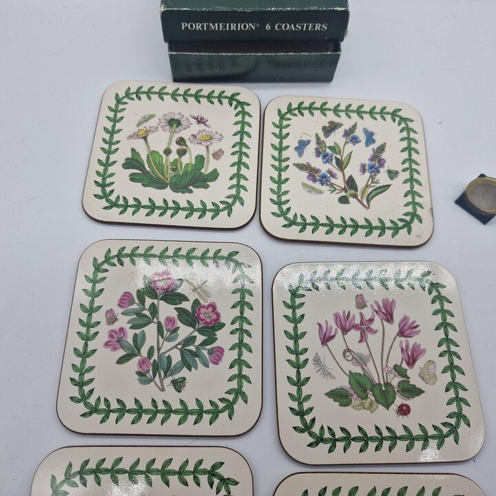 Sottobicchieri in Sughero Portmeirion Botanic Garden e Scene di Caccia, Set di 12 Pezzi con Scatola, Anni 1980