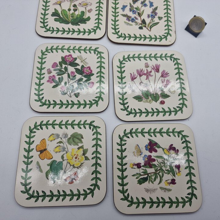 Sottobicchieri in Sughero Portmeirion Botanic Garden e Scene di Caccia, Set di 12 Pezzi con Scatola, Anni 1980