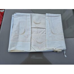 Antique French Bed Linen Set, Hand Embroidered Richelieu Cotton Sheet, Monogram PR,Art Nouveau White Bedding, Vintage Trouseau…
