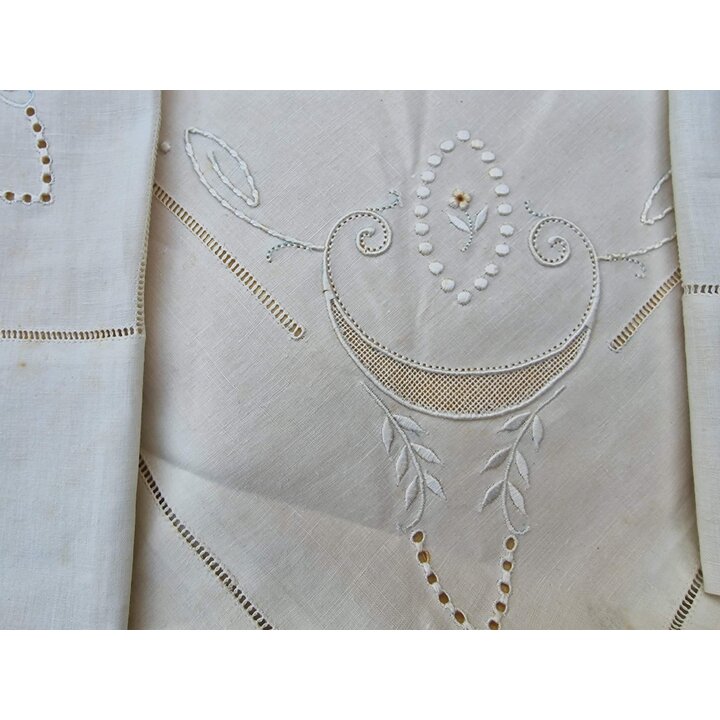 Antique French Bed Linen Set, Hand Embroidered Richelieu Cotton Sheet, Monogram PR,Art Nouveau White Bedding, Vintage Trouseau…
