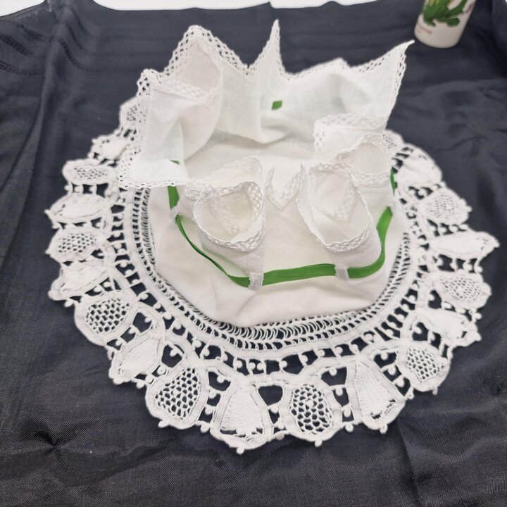 Cesta de Pan de Pascua Vintage, Mantel de Encaje y Soporte para Pan, Lino de Algodón Hecho a Mano para Mesa de Fiesta, 1930s