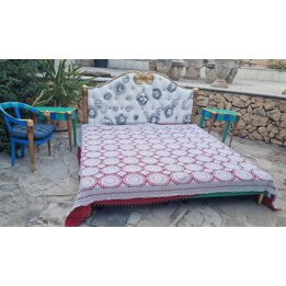 Szydełkowa Kapa Vintage, Ręcznie Robiona Narzuta z Koronki, Bawełniany Koc z Medalionami, Pościel Mid Century, 250x240 cm