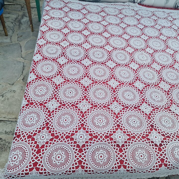 Colcha de Ganchillo Vintage, Cubrecama de Encaje Hecho a Mano, Manta de Algodón, Ropa de Cama de Mediados de Siglo, 250x240 cm